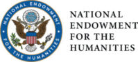 [national endowment for the humanities stacked serif cap text to the right of a circular logo with blue band and same text in white, surrounding an illustration of an eagle against a white background]